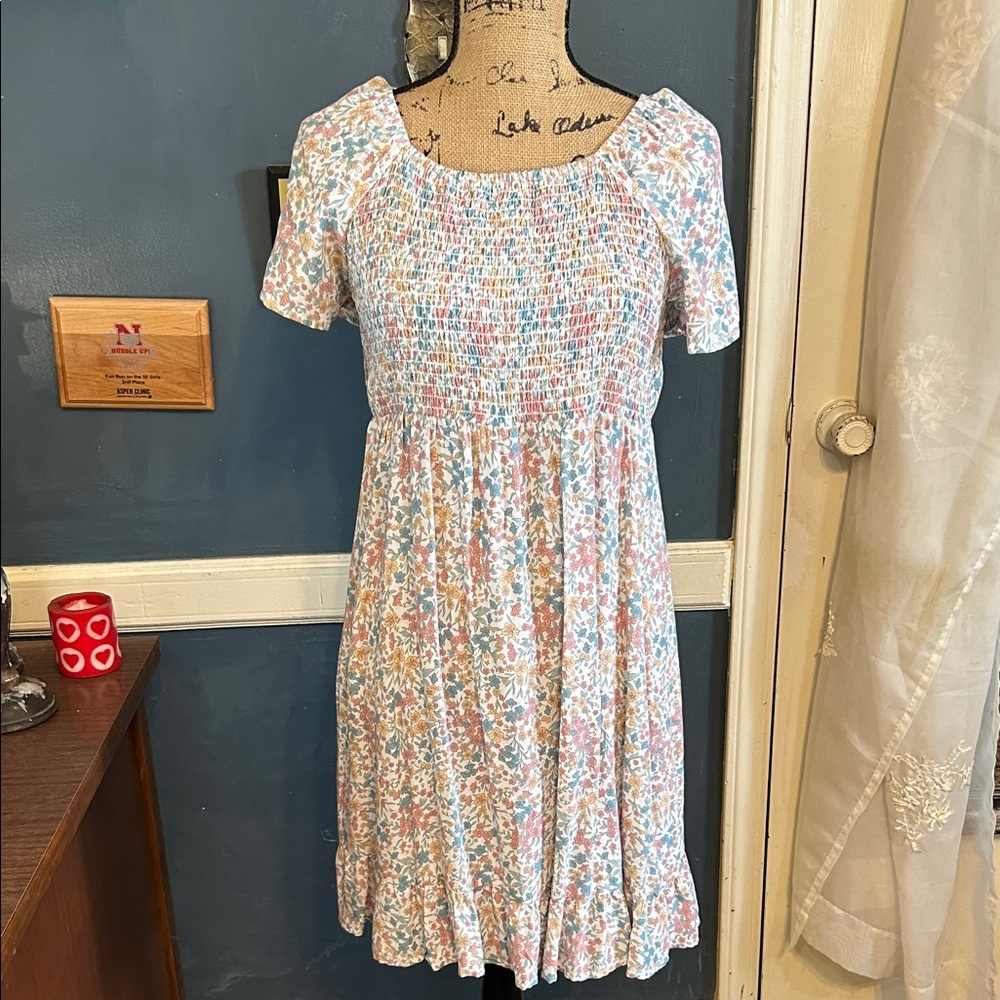 wonder nation Pastel Floral Smocked Dress in Pink & Blue